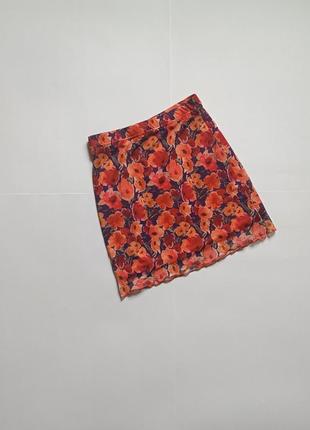 😍 как новая модная мини юбка сеточка с цветами xs