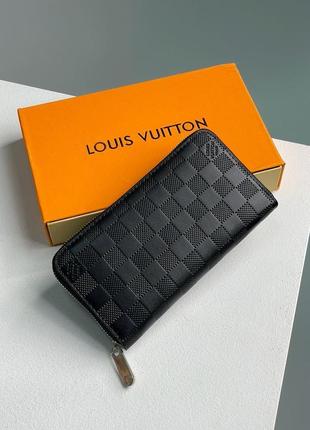Кошелек в стиле louis vuitton zippy wallet damier black embossed leather