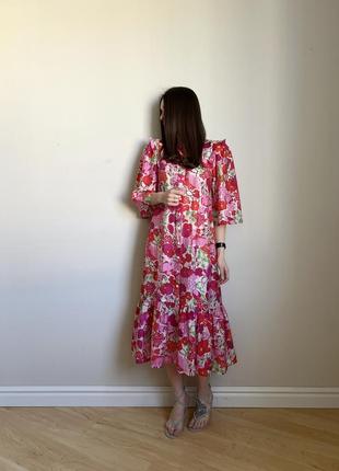 Невероятно красивое легкое платье в цветы от lindex, свободный крой, на пуговицах, широкие рукава