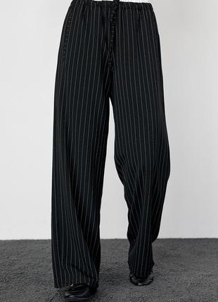 Женские брюки в полоску с резинкой на талии - черный цвет, l (есть размеры)