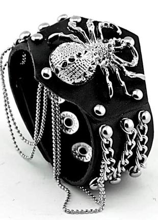 Браслет паук и еще один с шипами, кожа натуральная, кожаные браслеты