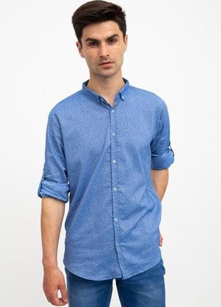 Стильна чоловіча сорочка, блакитна з принтом, 511f016