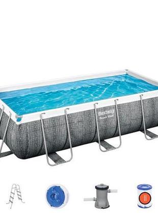 Каркасний басейн прямокутної форми bestway сірого кольору довжина 404 см. ширина 201 см || kilometr+
