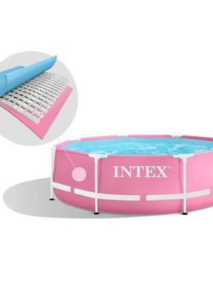 Каркасный бассейн круглой формы розового цвета intex диаметр 244 см. высота 76 см || kilometr+
