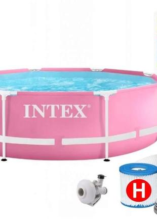 Розовый каркасный бассейн intex круглой формы диаметр 244 см. высота 76 см. объем 2843 л || kilometr+