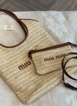 Летняя плетеная сумка в стиле miu miu + кошелек, полотняная сумка, соломенная сумка