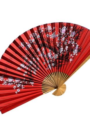 Веер настенный сакура на красном фоне 35241