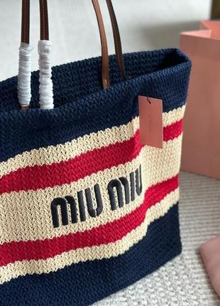 Плетеная летняя сумка в стиле miu miu woven fabric tote bag пляжная сумка в полоску