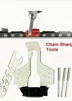 Насадка адаптер на дремель для заточки цепных и бензопил с шаблоном, 3 насадки