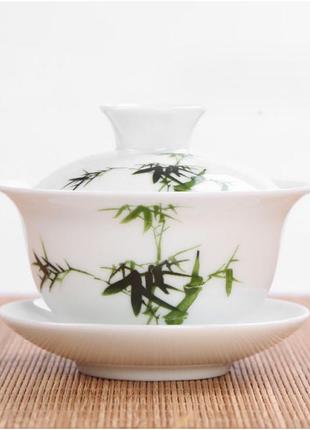Гайвань, керамической гайвань,гайвань зеленый бамбук,чайная церемония состоит из чашки,крышечки и блюдца 140мл