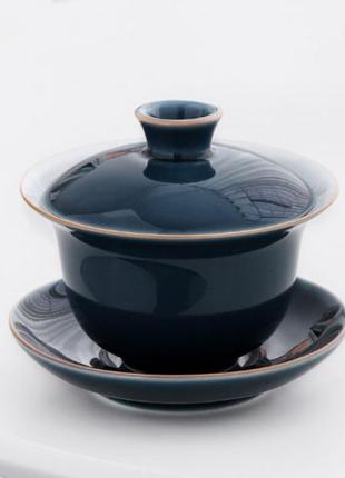 Гайвань, керамической гайвань, гайвань синий туман, чайная церемония из чашки, крышечки и блюдца 145мл