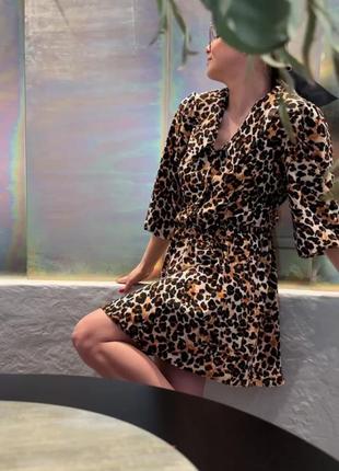 Накладний платіж ❤ легка літня сукня з комірцем в леопардовий принт леопард на ґудзиках