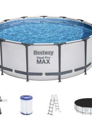 Каркасний басейн bestway круглої форми зі сходами діаметр 396 см, висота 122 см || kilometr+