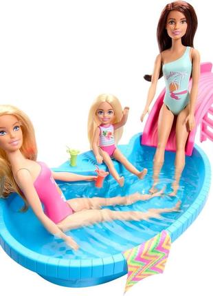 Ігровий набір лялька барбі біля басейну barbie doll and pool playset hrj74