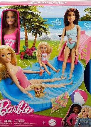 Ігровий набір лялька барбі біля басейну barbie doll and pool playset hrj74
