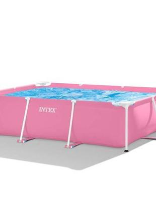 Каркасний басейн прямокутної форми intex рожевого кольору довжина 220 см. ширина 150 см. || kilometr+