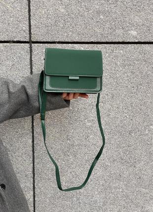 Женская сумка через плечо кросс-боди на ремешке бархатная велюровая замшевая зеленая