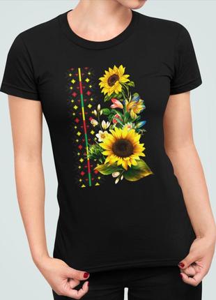 Жіноча патріотична футболка з принтом україна вишиванка соняшники