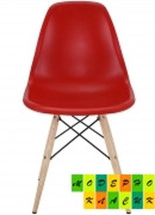 Пластиковый стул с деревянными ножками в современной стиле тауэр вуд красный1 фото