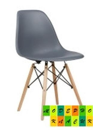 Пластиковий стілець з дерев'яними ніжками в сучасному стилі тауер вуд темно-сірий1 фото