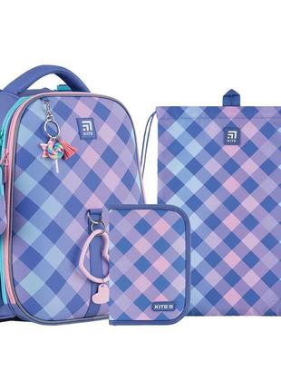 Набор kite рюкзак + пенал + сумка для обуви set_k24-531m-2 purple chequer