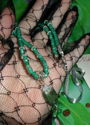 Колье ожерелье чокер с натуральным зеленым кварцем и мохким агатом, эксклюзив, ручная работа