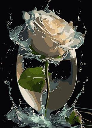 Картина за номерами на чорному фоні "троянда у скляній вазі" 40х50