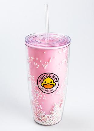 Багаторазовий стакан з трубочкою та кришкою 750 мл пластиковий рожевий