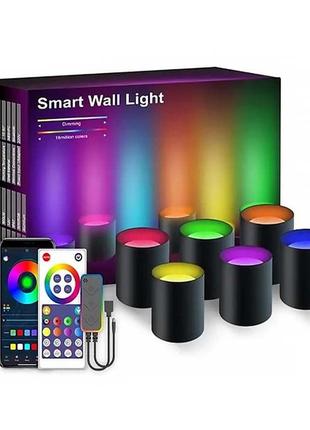 Настінна led лампа rgb intelligent wall lamp 6 pcs with bluetooth european plug with app