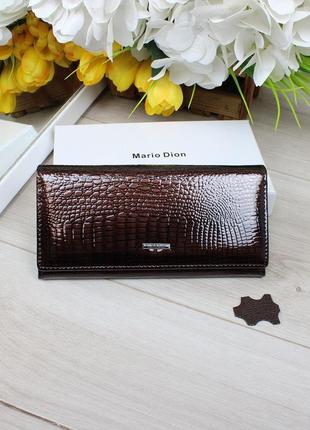 Жіночий стильний та якісний гаманець з натуральної шкіри коричнева лак