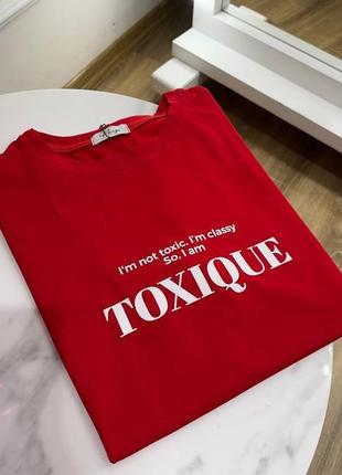 Красная футболка токсик оверсайз хлопок / toxicue