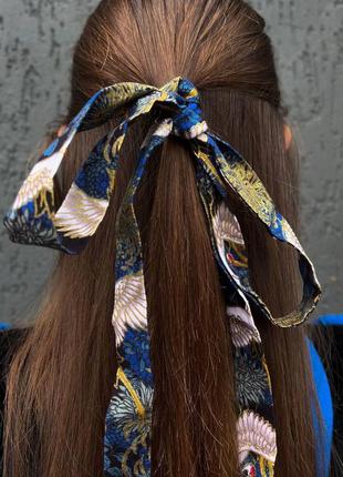 Стрічка для волосся в китайському стилі "журавлі" синя
