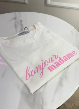 Молочна футболка bonjour madame оверсайз бавовна / бонжур