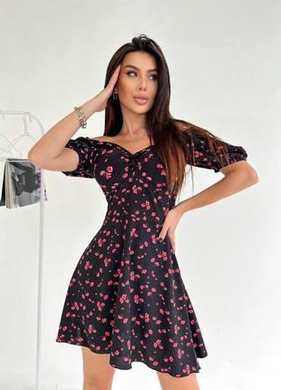 Стильне літнє жіноче коротке міні сукня сарафан квітковий софт принт з коротким рукавом