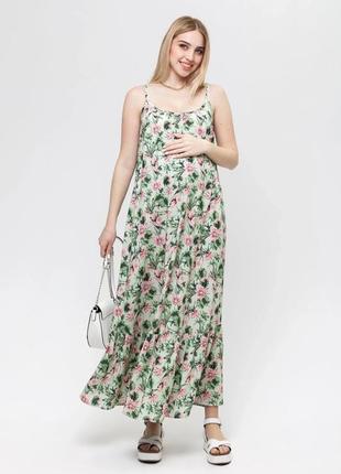 Платье для беременных штапель в цветочек, сарафан для беременных и кормящих мам