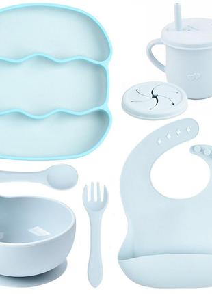 Набор детской силиконовой посуды 2life волна y5 из 7 предметов голубой v-12007