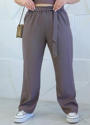 Летние женские брюки из тонкого льна вискоза на резинке с карманами свободного кроя большие размеры 46-60