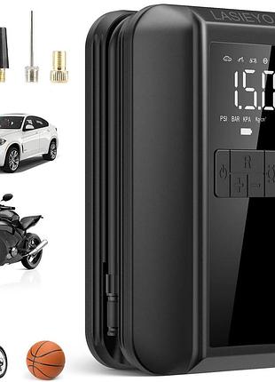 Сток! портативный автомобильный компрессор lasieyo 150 psi, аккумулятор 5000 мач, цифровой дисплей, led фонарик, для авто, мото,