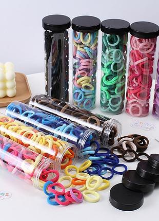 Набір м'яких резинок для волосся в пляшечці 100 шт, різні кольори від базових до яскравих