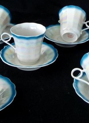 Сервиз / набор кофейных чашек серпанок "синий люстр1" коростень фарфор состоит из 12 предметов на 6 персон.