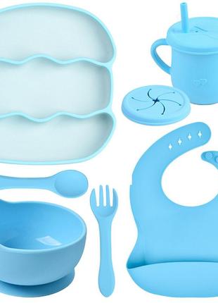 Набір дитячого силіконового посуду 2life хвиля y5+y9 з 7 предметів блакитний v-12008