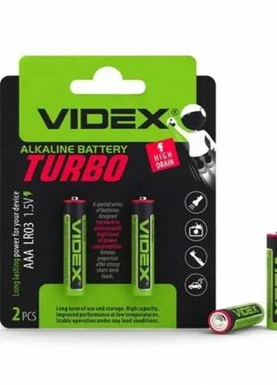 Батарейка щелочная videx lr03 turbo 1,5v (цена за 2 шт) r3 alkaline aaa алкалайн мини пальчиковые мизинчиковые