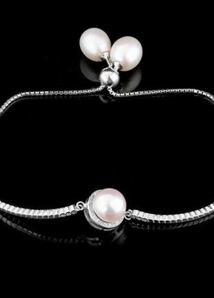 Браслет срібний 925 натуральний перли, цирконій.