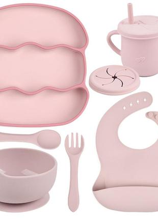 Набор детской силиконовой посуды 2life волна y26 из 7 предметов розовый n-12012