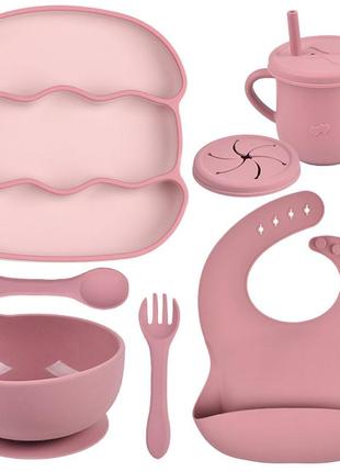 Набор детской силиконовой посуды 2life волна y26+19 из 7 предметов розовый v-12011