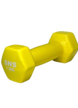 Гантели для фитнеса sns виниловые по 1,5 кг 2 шт. желтый