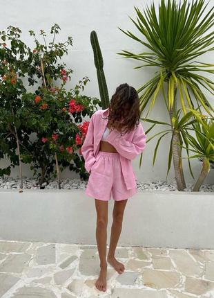 Костюм з льону легкий літній жіночий комплект пляжний лляний для відпочинку  сорочка шорти7 фото