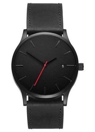 Мужские часы наручные с черным циферблатом и черным ремешком