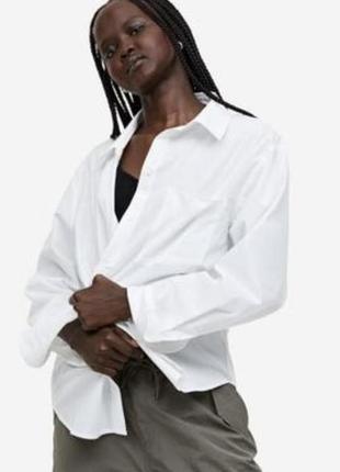 Белая хлопковая рубашка h&m, p.  l, xl