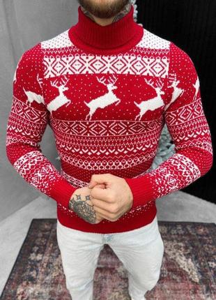 Новогодний свитер вязаный  deer red/white вт4662